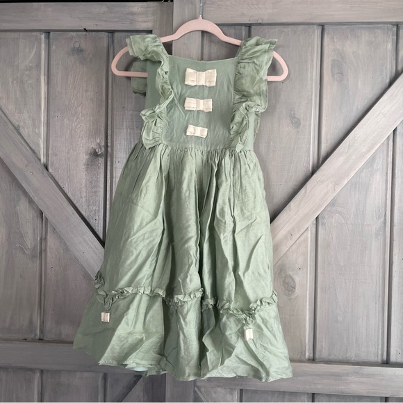 HTF Mini Boden Girls Green Organza Bow Party Dress size 9/10 - Picture 8 of 14